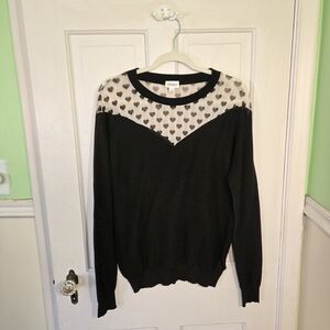 LuLaRoe Black Sweater with Cream Heart Yoke Size L